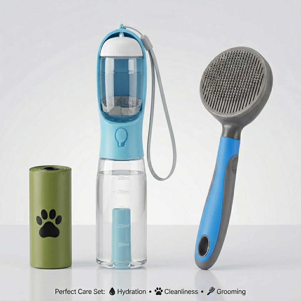 Portable Cat Dog Water Bottle Food Feeder Drinker Poop Dispenser 3 In 1 Leak-proof Multifunctional Dog Water Bottle Pet Products